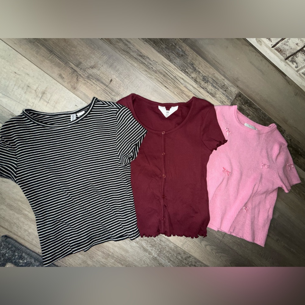 Striped Black & White Tee with Burgundy Button Cardigan